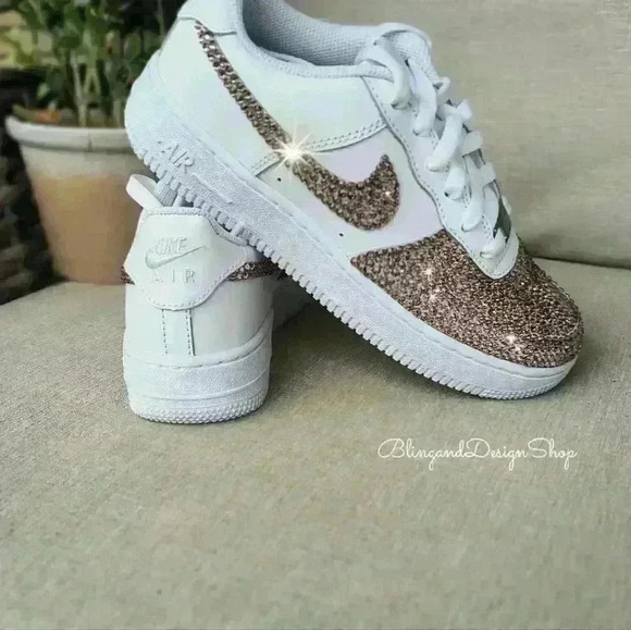 Custom bling Nike Air Force 1 with pink rhinestone crystals Women's Shoes - Picture 8 of 13